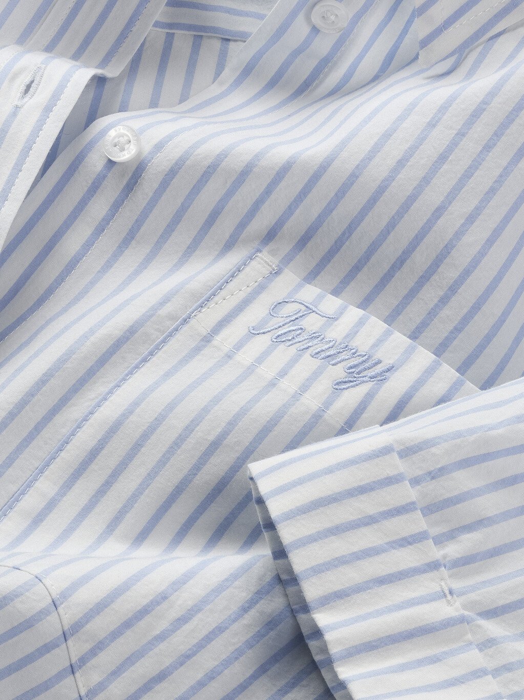 正面結飾短條紋襯衫, Moderate Blue / Stripe, hi-res