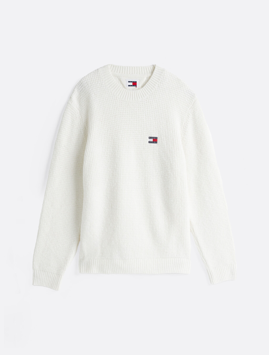 Waffle Knit Crew Neck Jumper With Wool, Ancient White Melange, hi-res