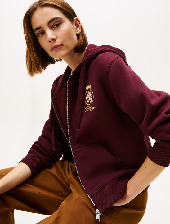 TH Crest Embroidery Gold-Tone Zip-Thru Hoody