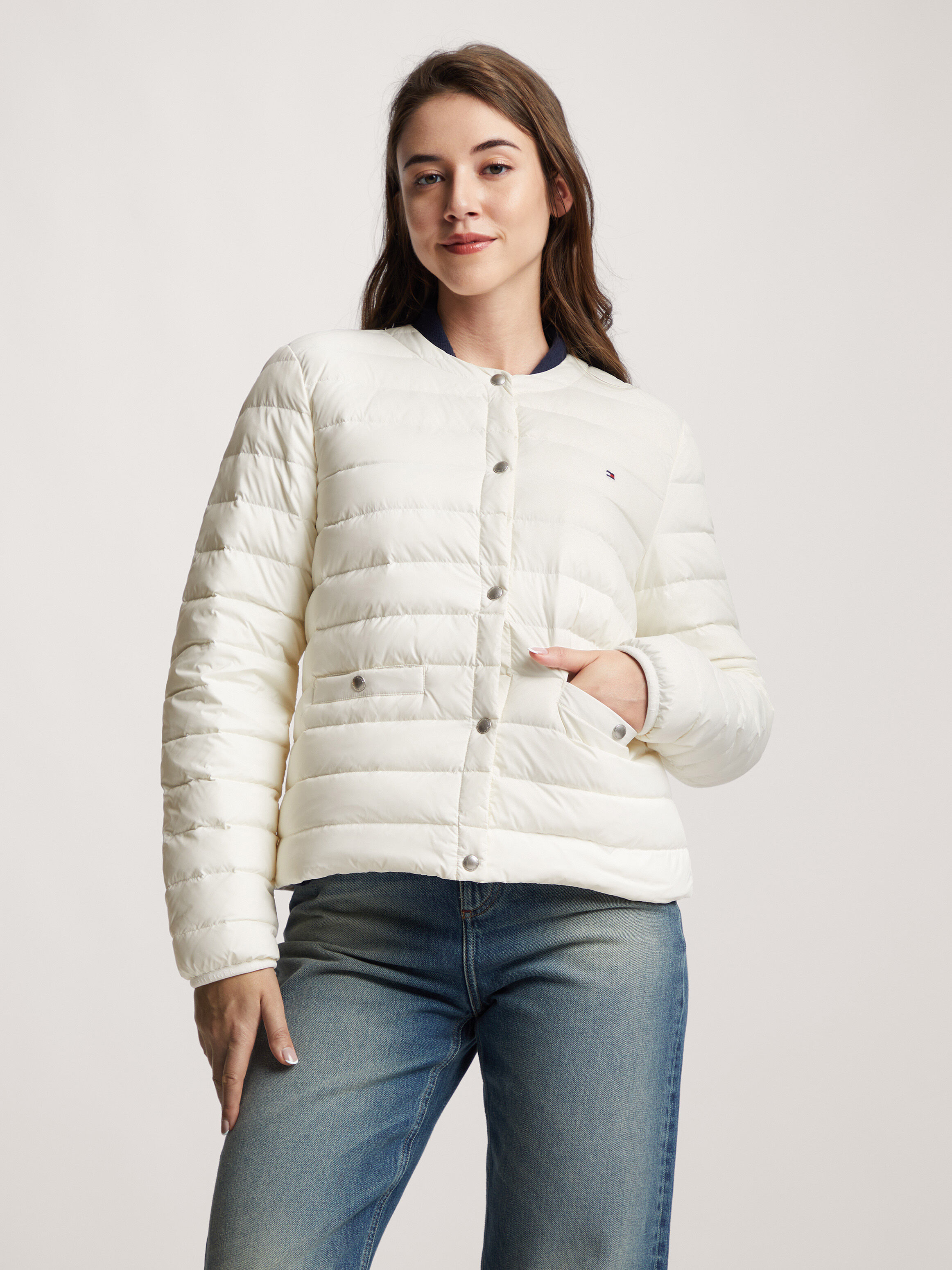 Lightweight Quilted Down Collarless Jacket natural Tommy