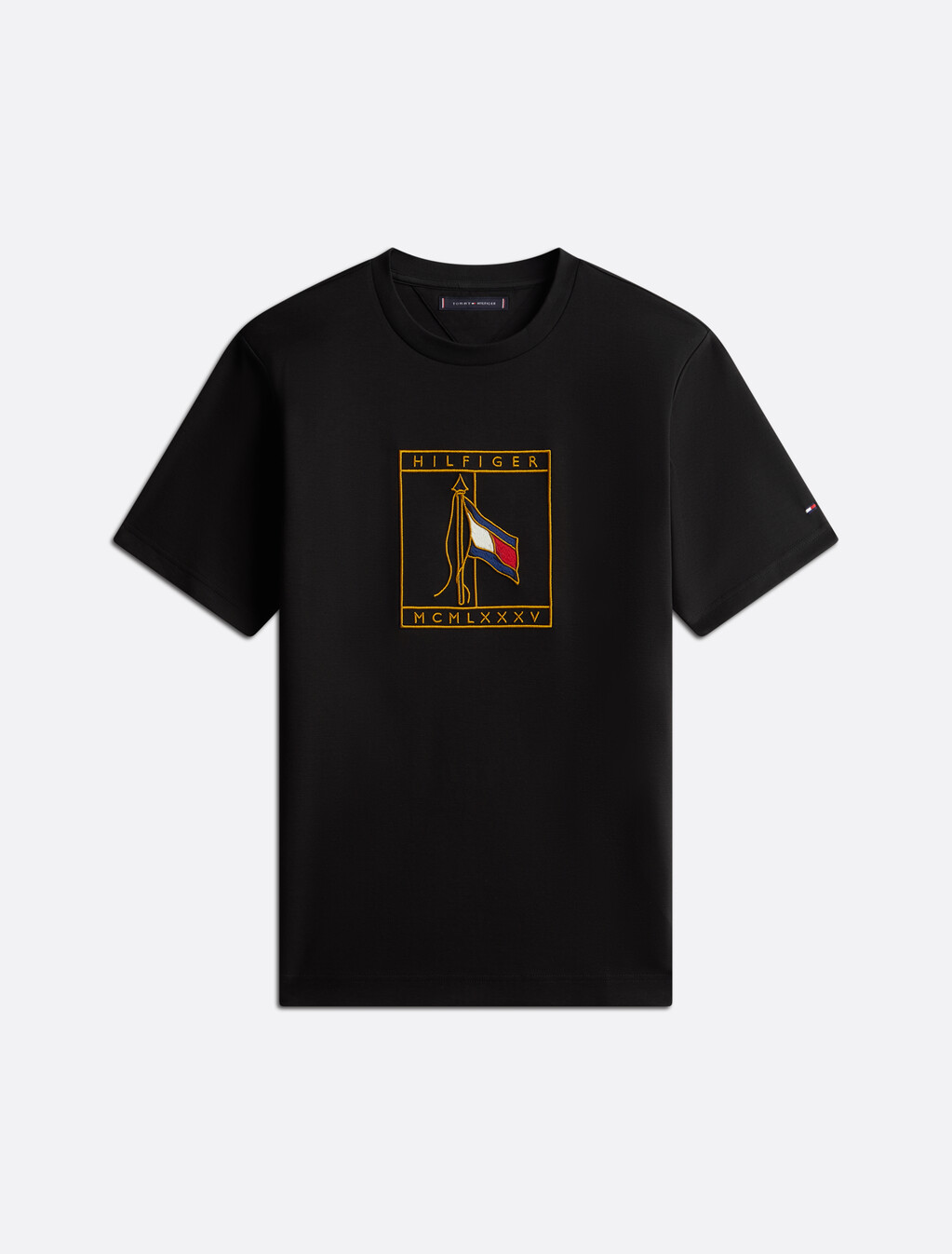 旗幟刺繡雙面棉質 T 恤, Black, hi-res
