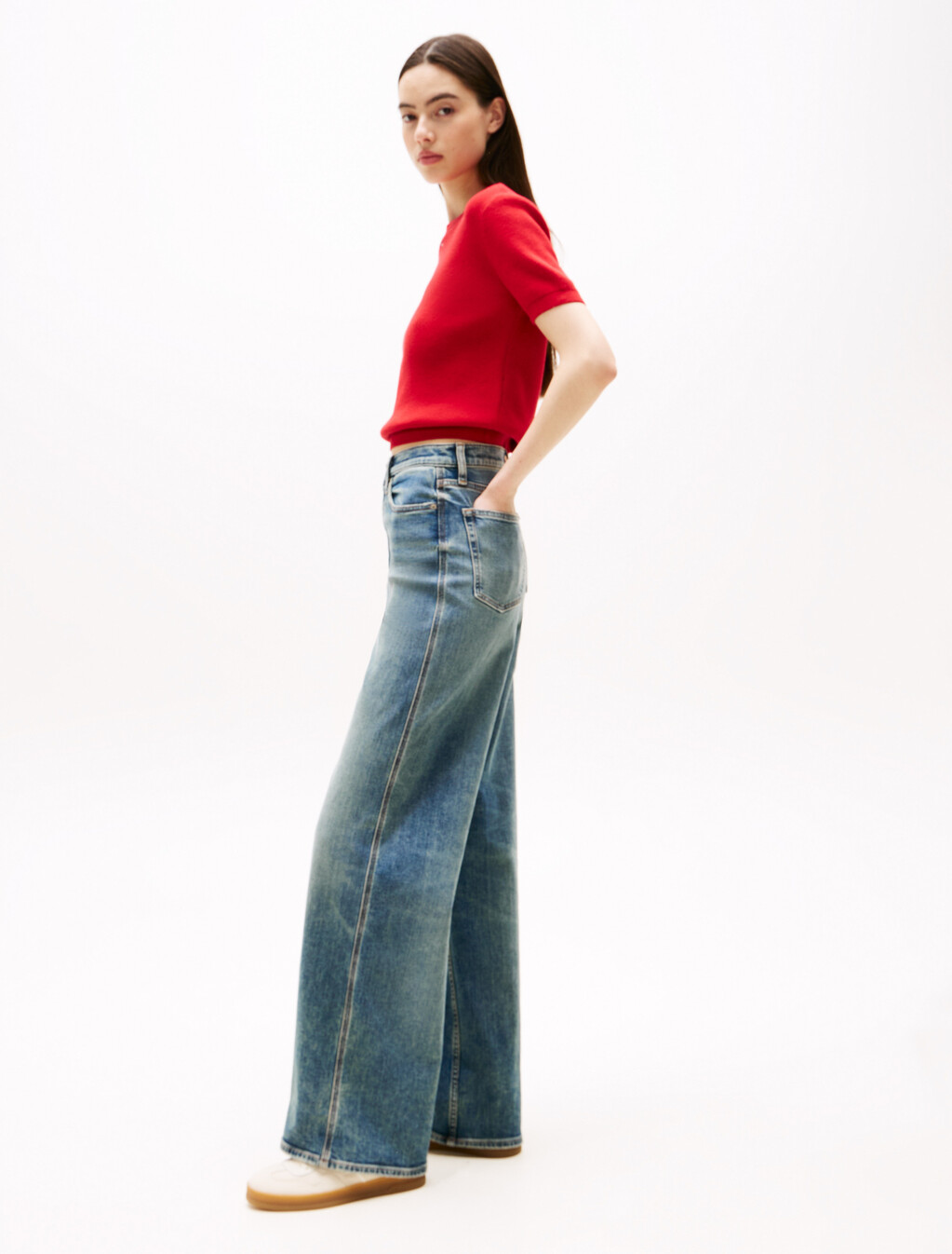 Claire 高腰寬筒牛仔褲, Denim Dark, hi-res