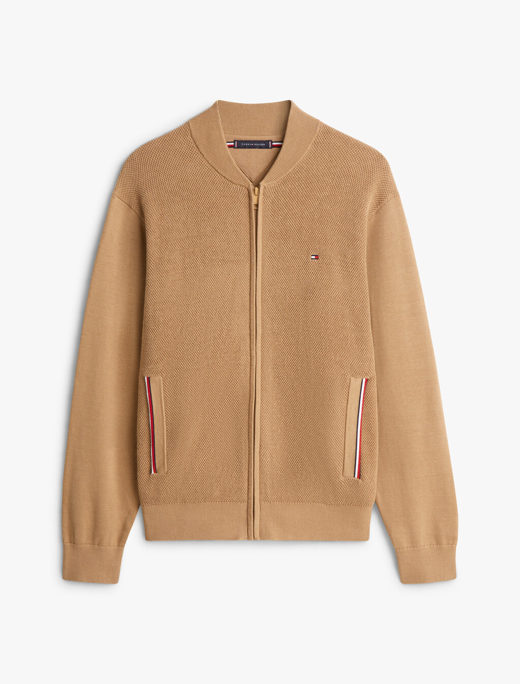 Textured Zip Through Bomber Jacket, Safari Canvas, hi-res