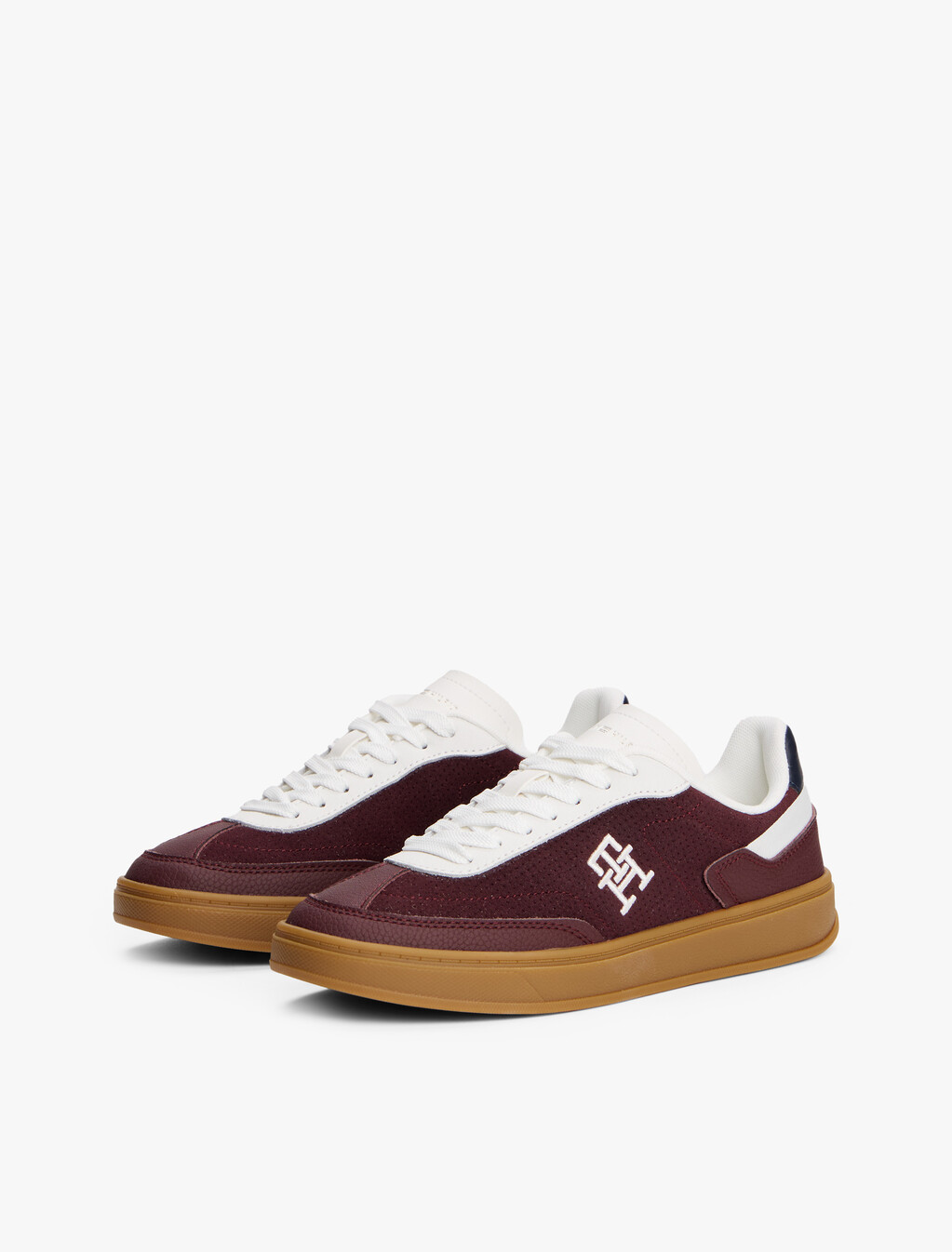 TH Monogram Colour-Blocked Trainers, Burgundy Velvet/Ecru, hi-res
