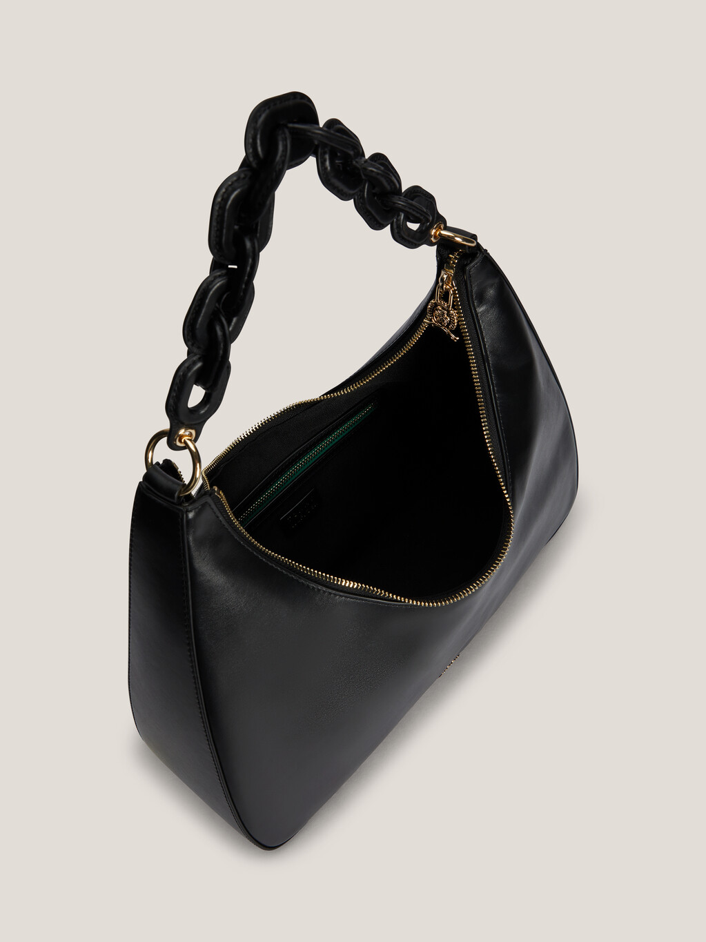 TH Soft Chunky Chain Leather Hobo Bag, Black, hi-res