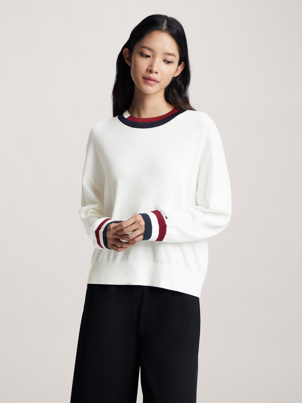 Global Stripe Pullover Sweater, Ecru, hi-res