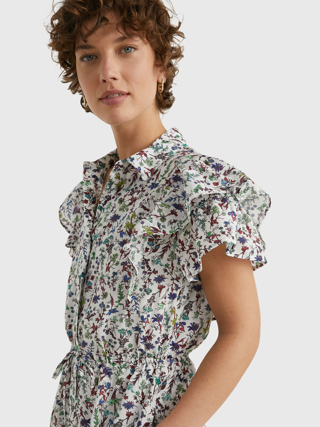 Coastal Floral Print Midi Shirt Dress, Coastal Floral Ditsy/ Spring Lime, hi-res