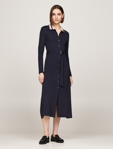 Belted Maxi Slim Polo Dress, Desert Sky, hi-res