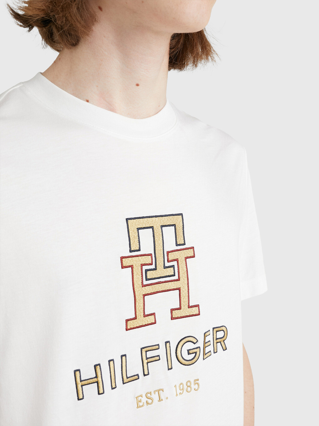 Icons Golden Monogram Embroidery T-Shirt, White, hi-res