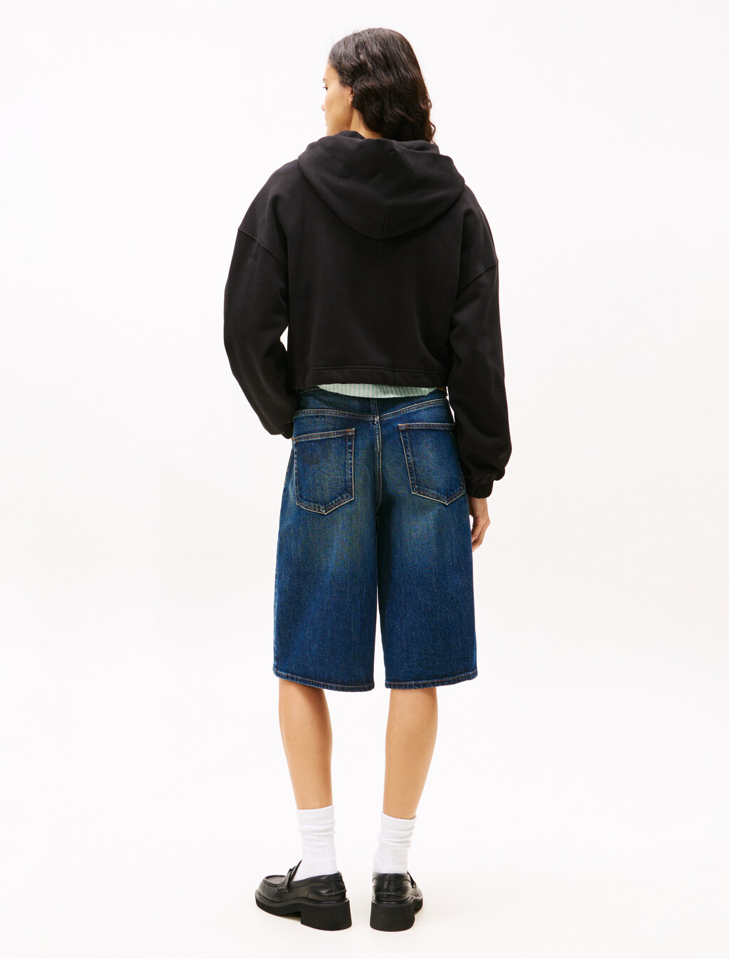 短款水鑽標誌連帽衫, Black, hi-res