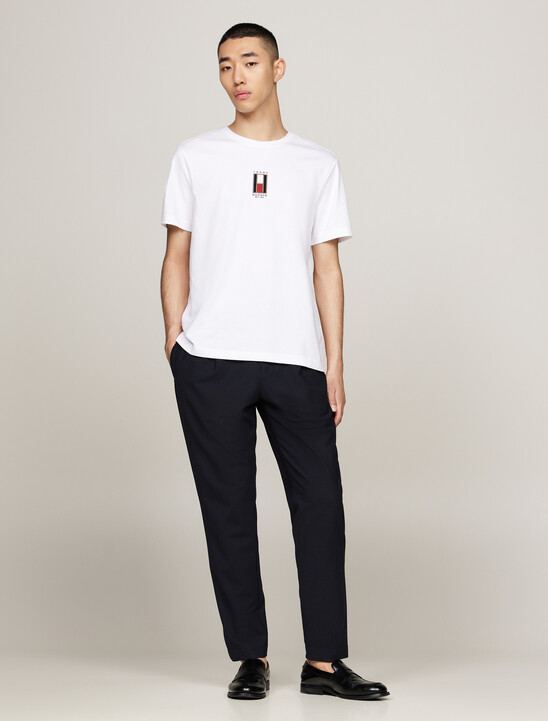 Vertical Flag Embroidery T-Shirt, White Vertical Flag Embroidery T-Shirt