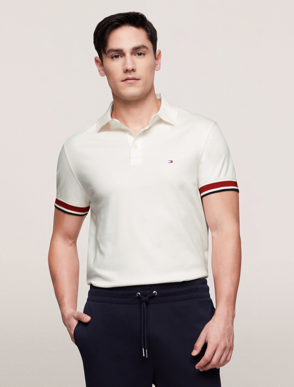 雙面棉質針織袖口 Polo 衫, Ancient White, hi-res