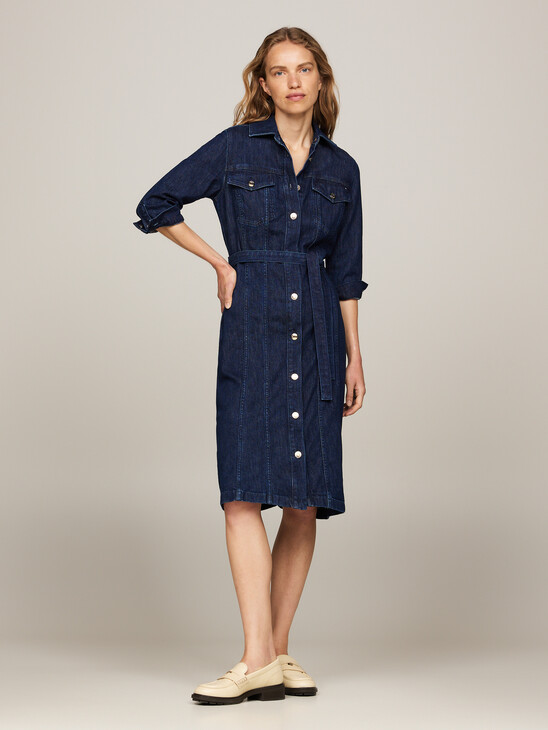 Belted Denim Midi Dress