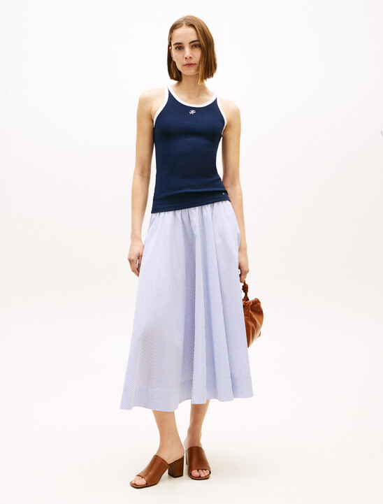 Logo Waistband Midi A-Line Skirt