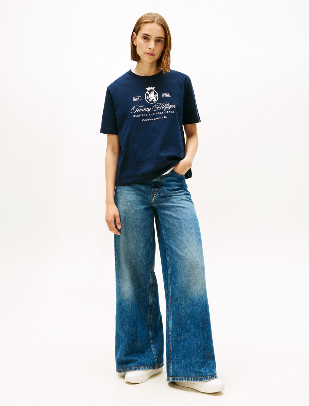 徽章刺繡寬版 T 恤, Dark Night Navy, hi-res