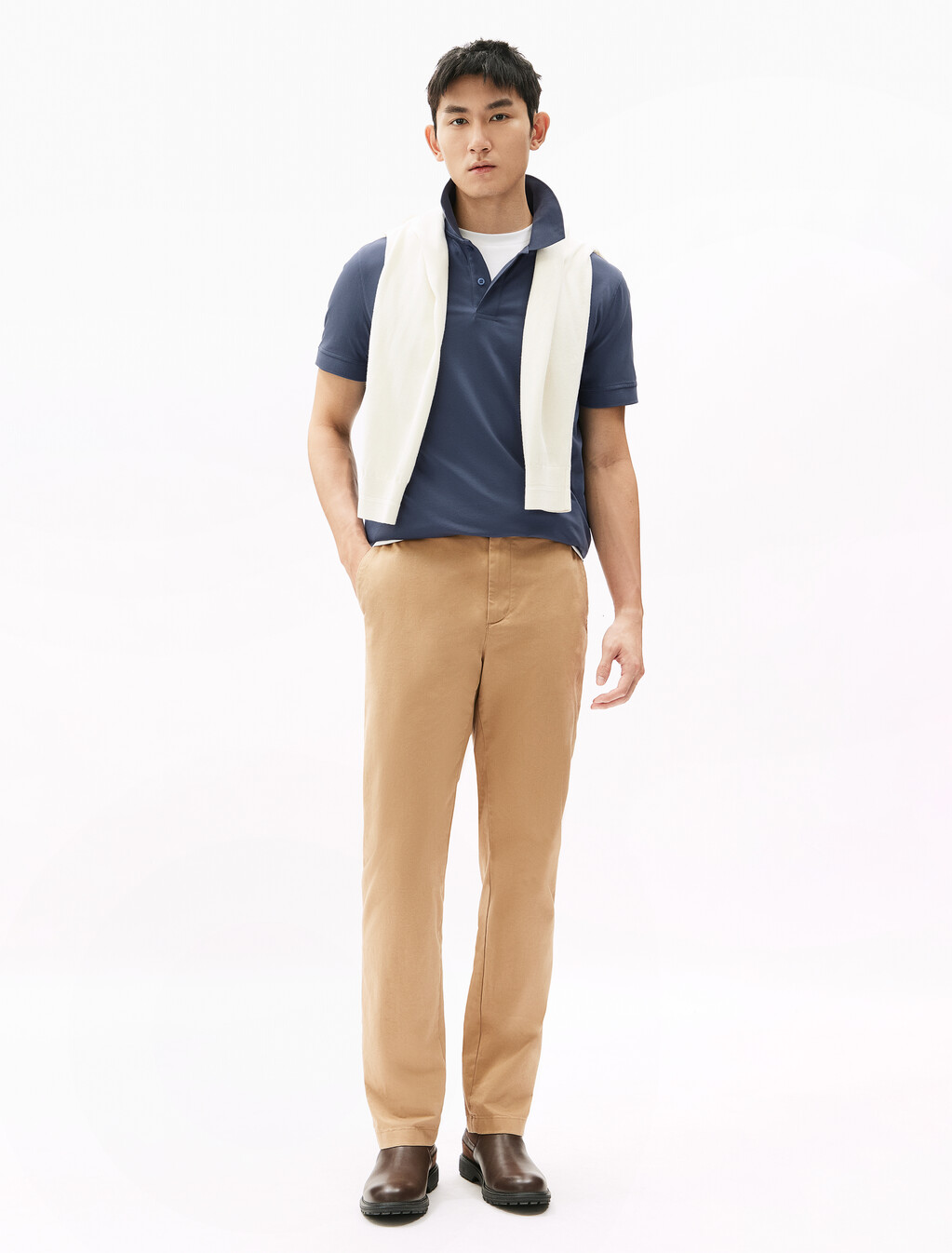 涼感絲質混紡 Polo 衫, Faded Indigo, hi-res