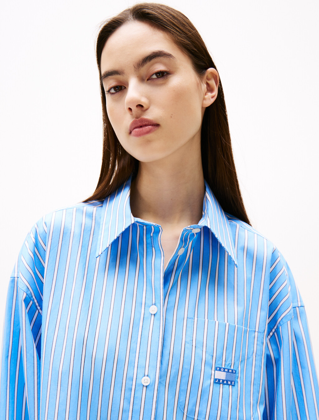 TJW OVS MN SHRT DRSSEcr / Bl Strp, Ecru / Blue Stripe, hi-res