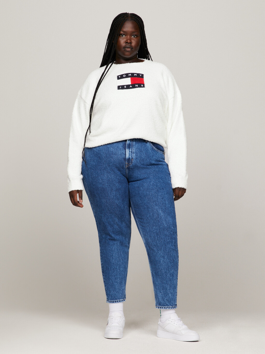 Oversized Logo Boxy Fit Jumper, Ancient White, hi-res