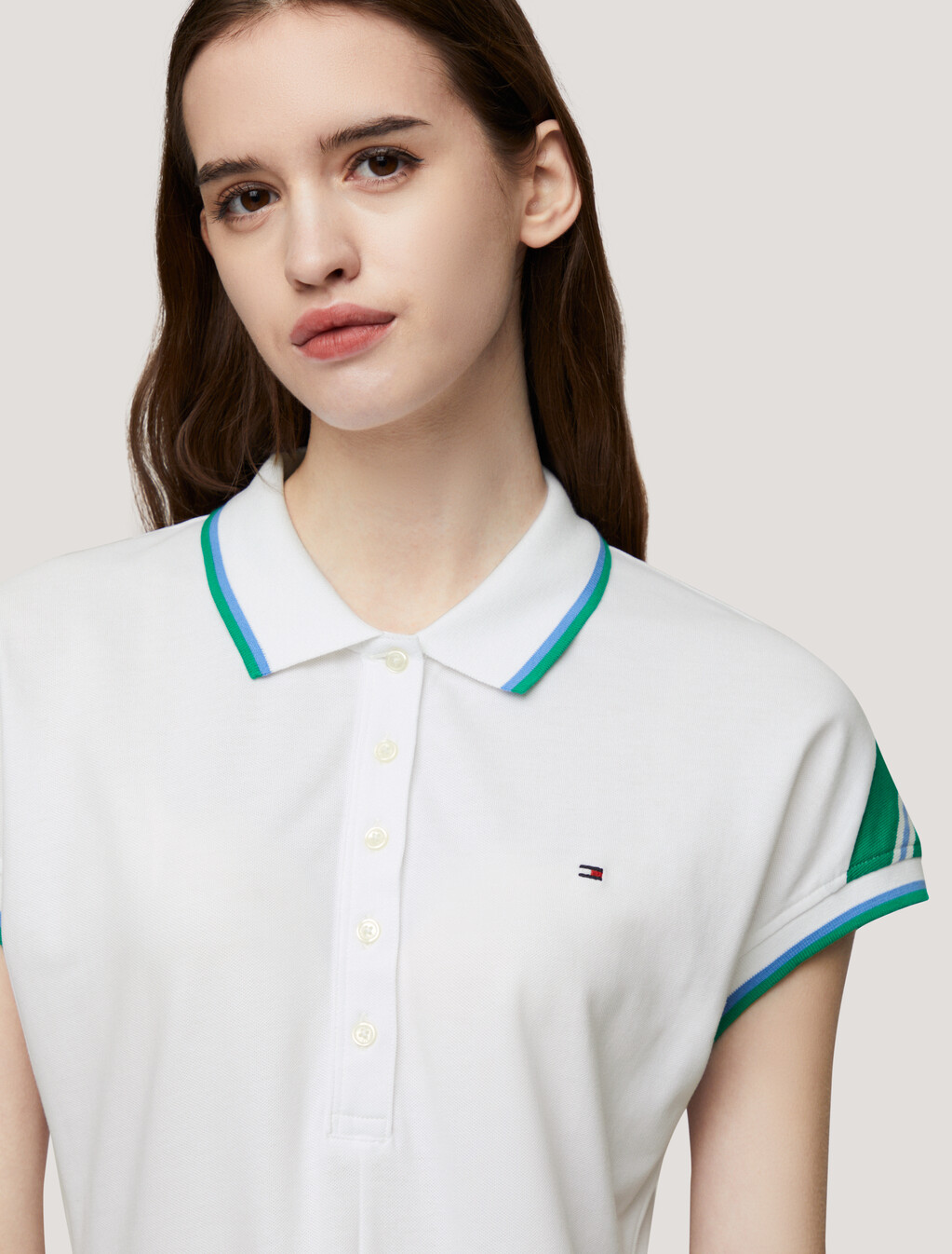 對比飾邊 Polo 連身裙, Th Optic White, hi-res