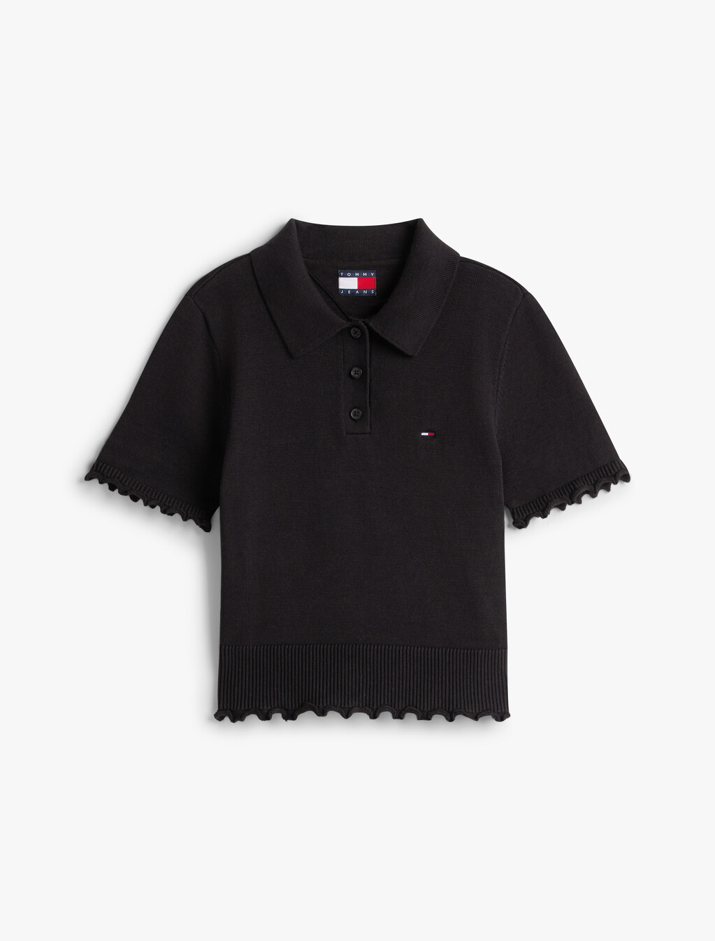 波浪飾邊針織 Polo 衫, Black, hi-res