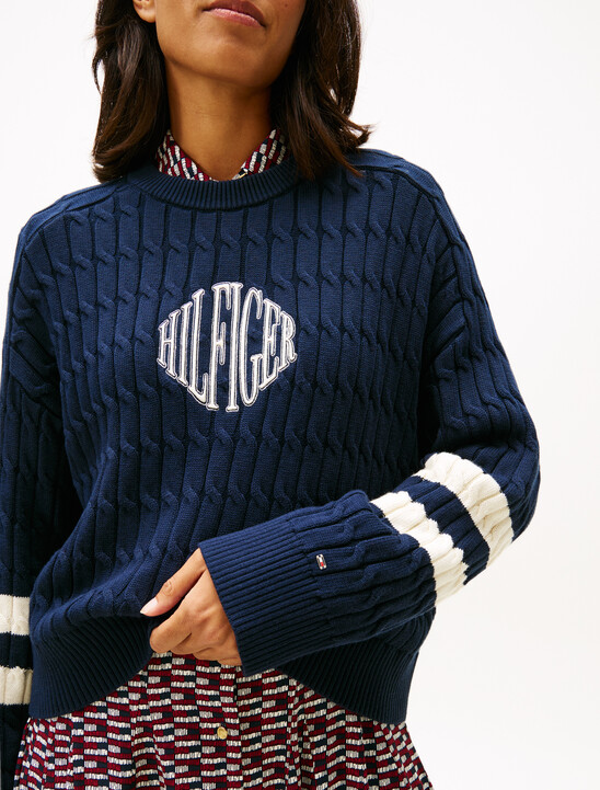 Logo Embroidery Relaxed Cable Knit Jumper