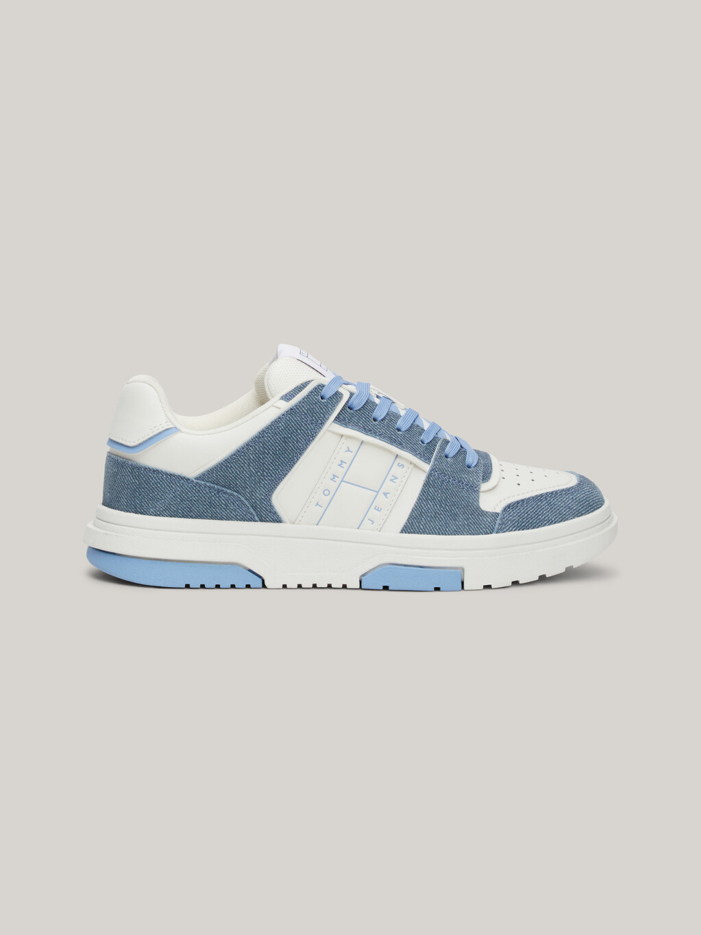 The Brooklyn Denim Leather Fine Cleat Trainers, Westside Blue, hi-res