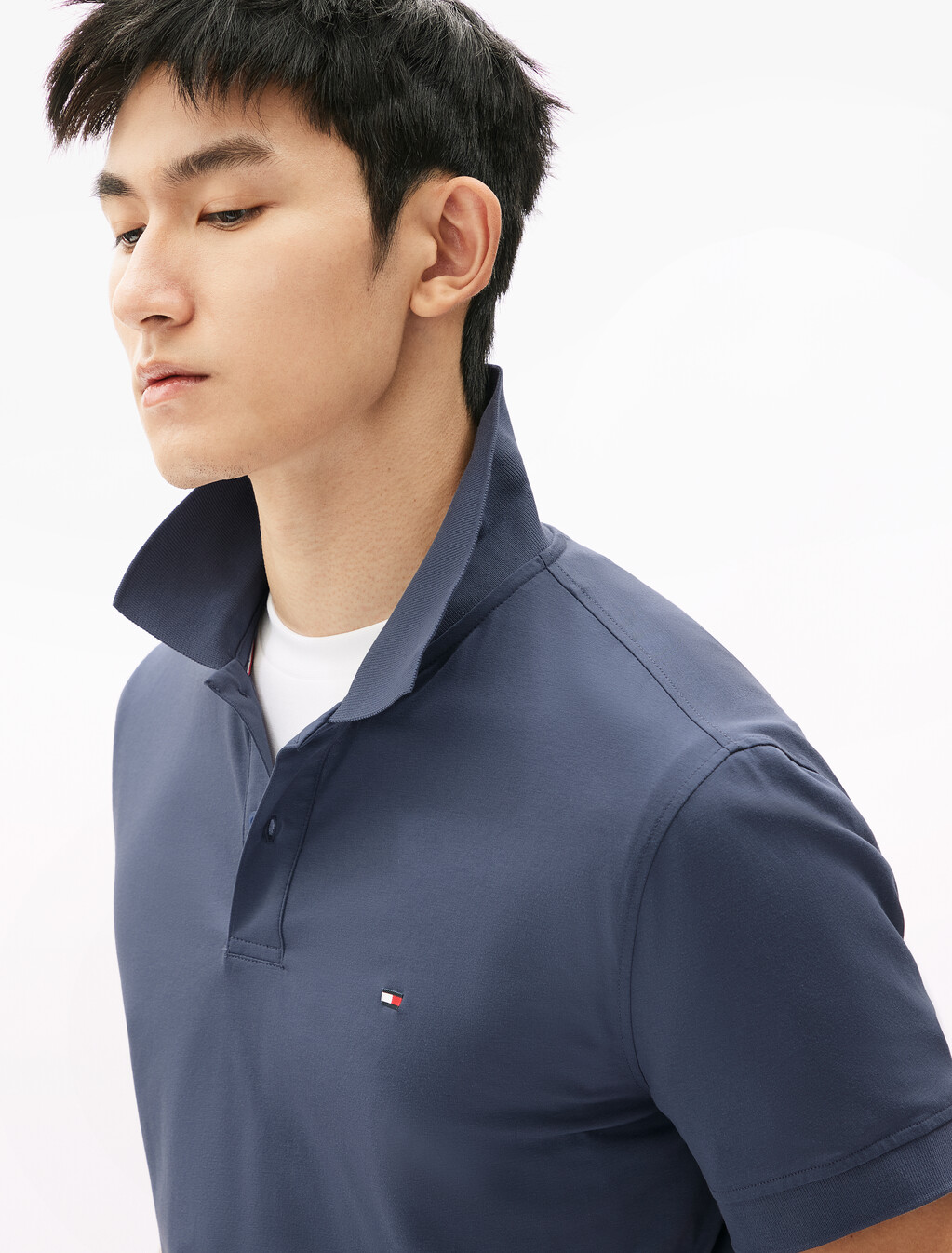 涼感絲質混紡 Polo 衫, Faded Indigo, hi-res