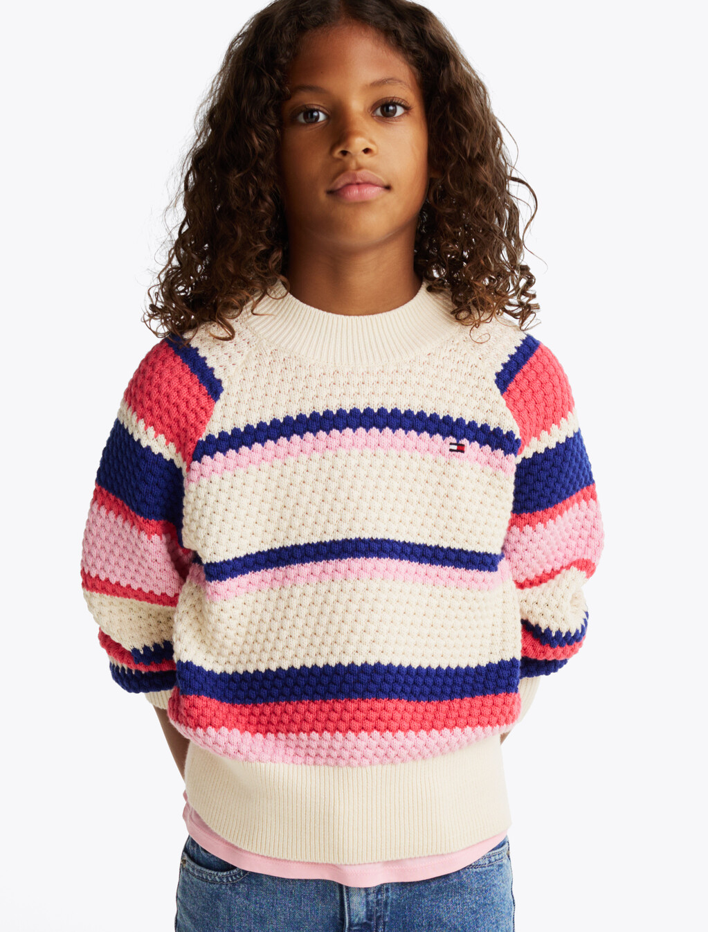 Girls Color Block Stripe Sweater, Multi Stripes, hi-res