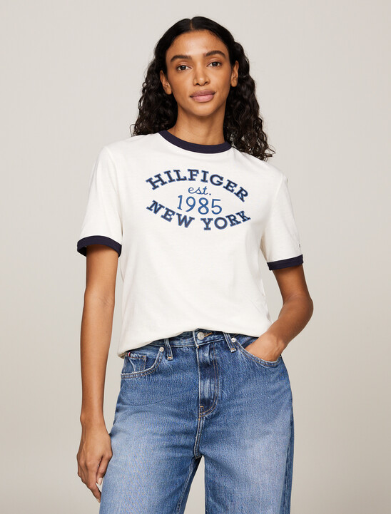 Varsity Logo Contrast Trim T-Shirt, Ancient White Varsity Logo Contrast Trim T-Shirt