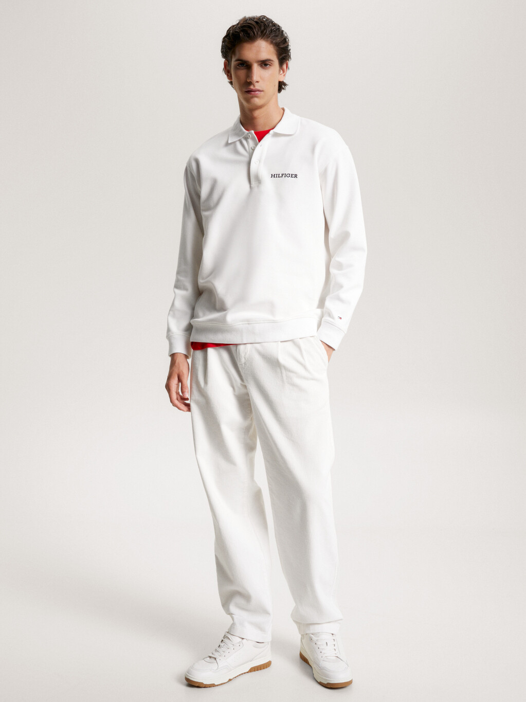 Hilfiger Monotype Long Sleeve Polo, Ancient White, hi-res