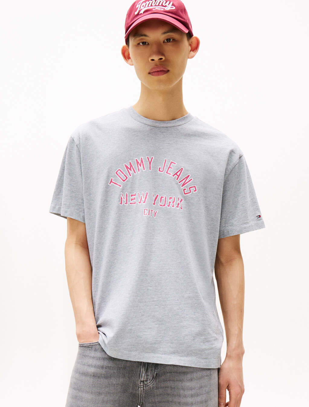 寬版過染棒球風 T 恤, Grey Htr, hi-res