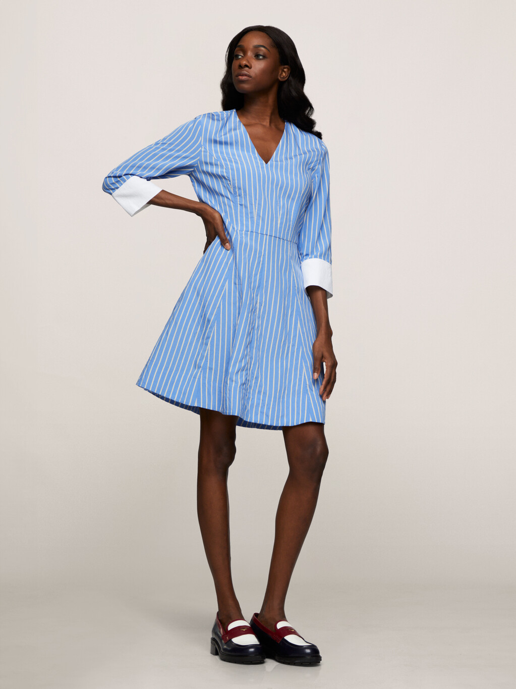 Stripe Fit and Flare Dress, Stripe/ Vessel Blue, hi-res