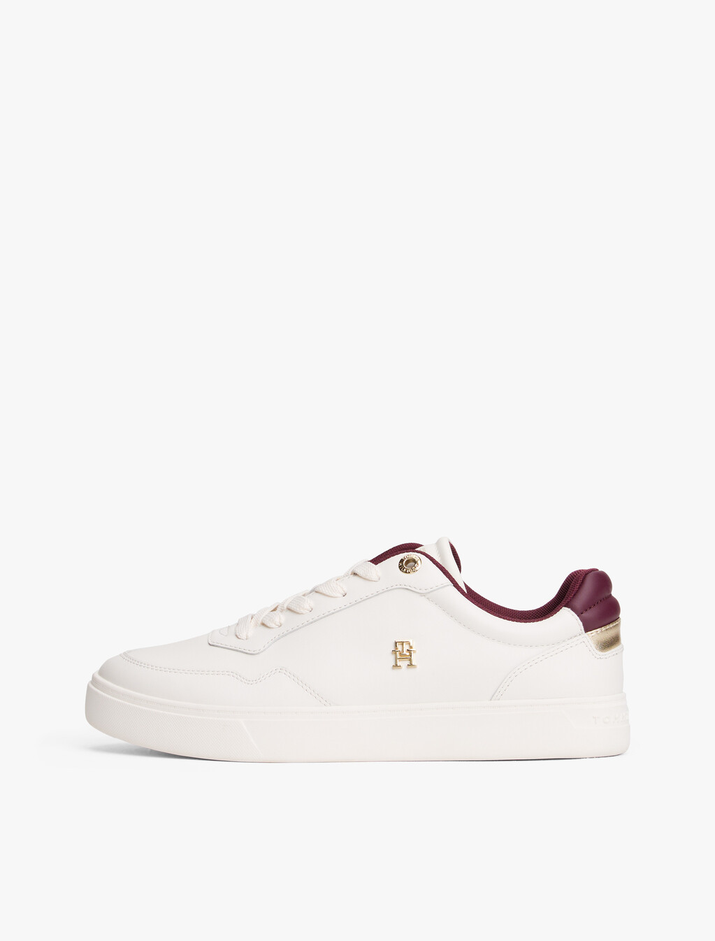 Leather TH Monogram Plaque Court Trainers, Ancient White, hi-res