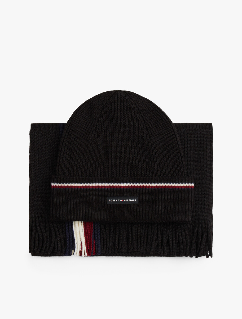 Rubberised Logo Beanie And Scarf Gift Set, Black, hi-res