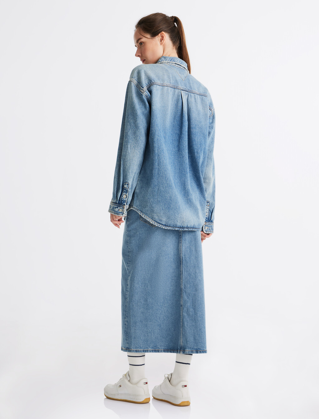 寬鬆牛仔襯衫式外套, Denim Medium, hi-res