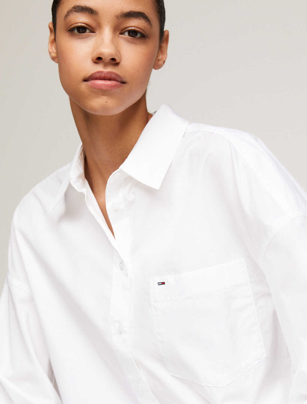 Oversized Script Logo Overshirt, White, hi-res