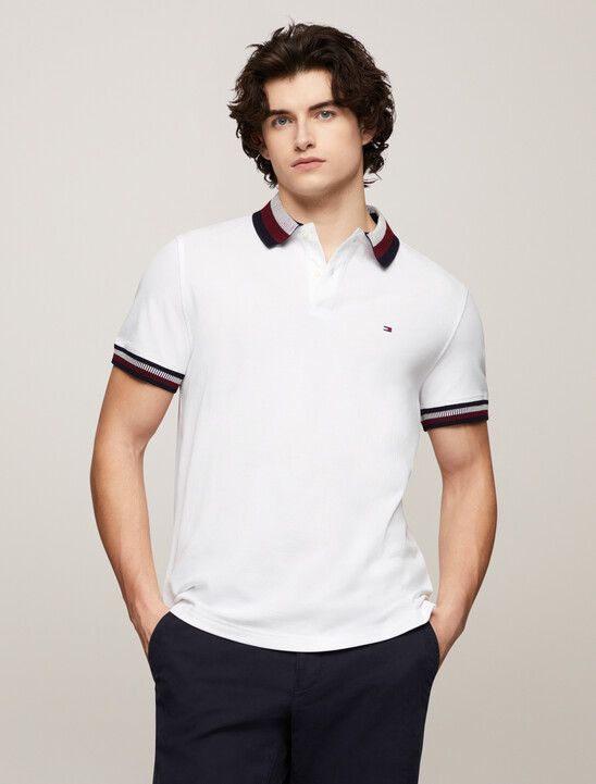Stripe Collar Polo, White Stripe Collar Polo