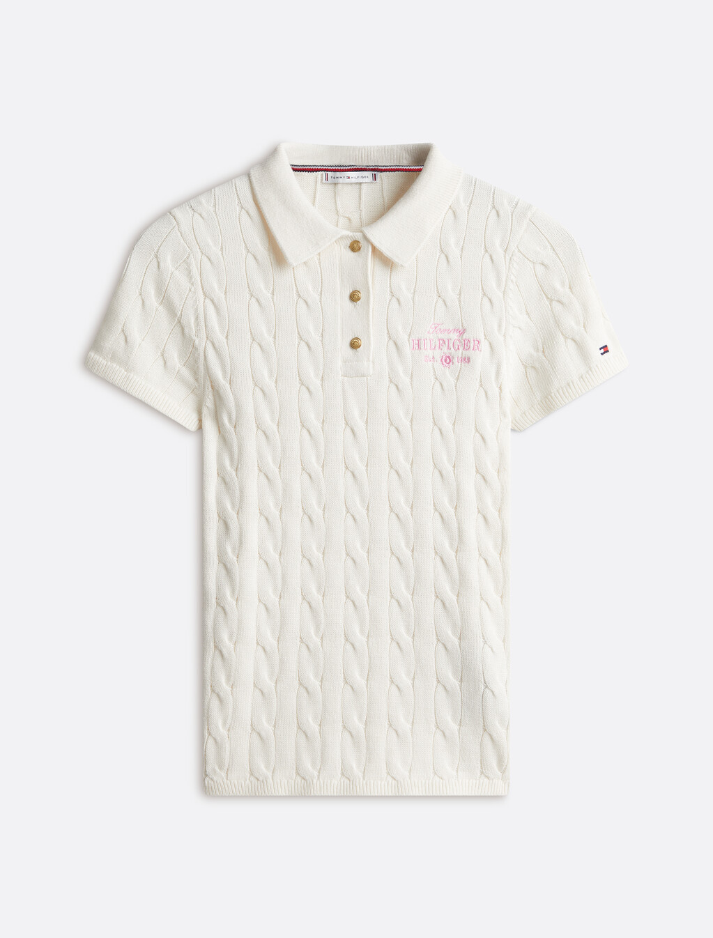 亞洲版型絞花修身 Polo 衫, Ivory Petal, hi-res
