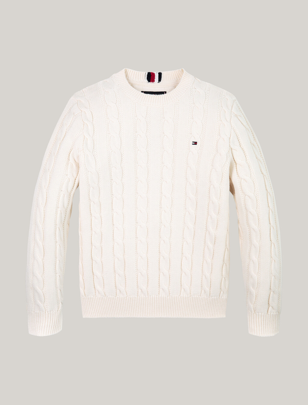 Cable Knit Crew Neck Jumper, Ivory Petal, hi-res