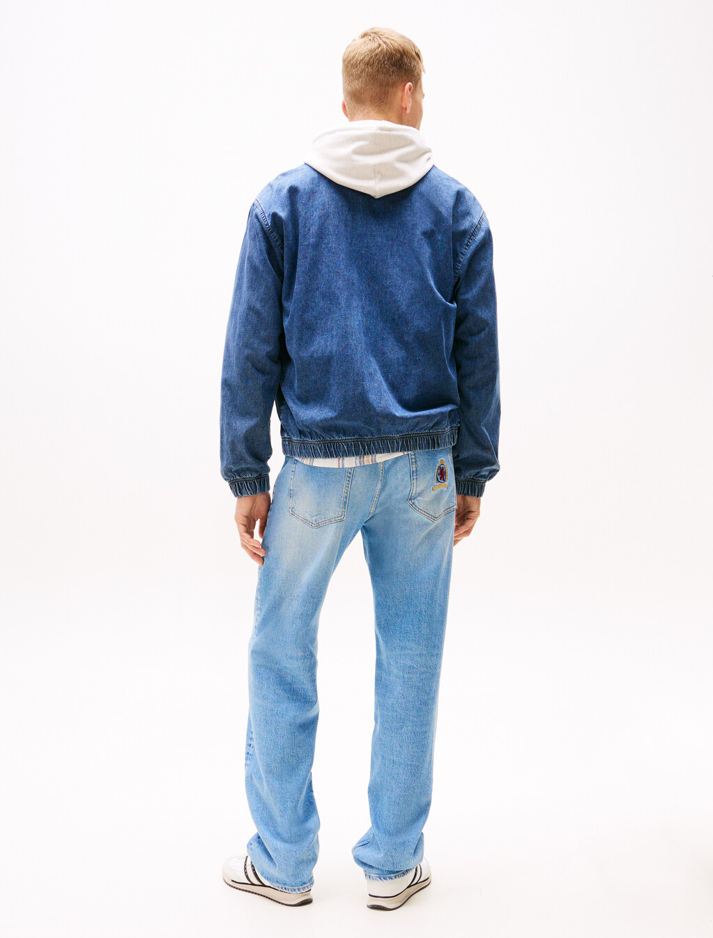 青年布標誌領外套, Denim Medium 01, hi-res