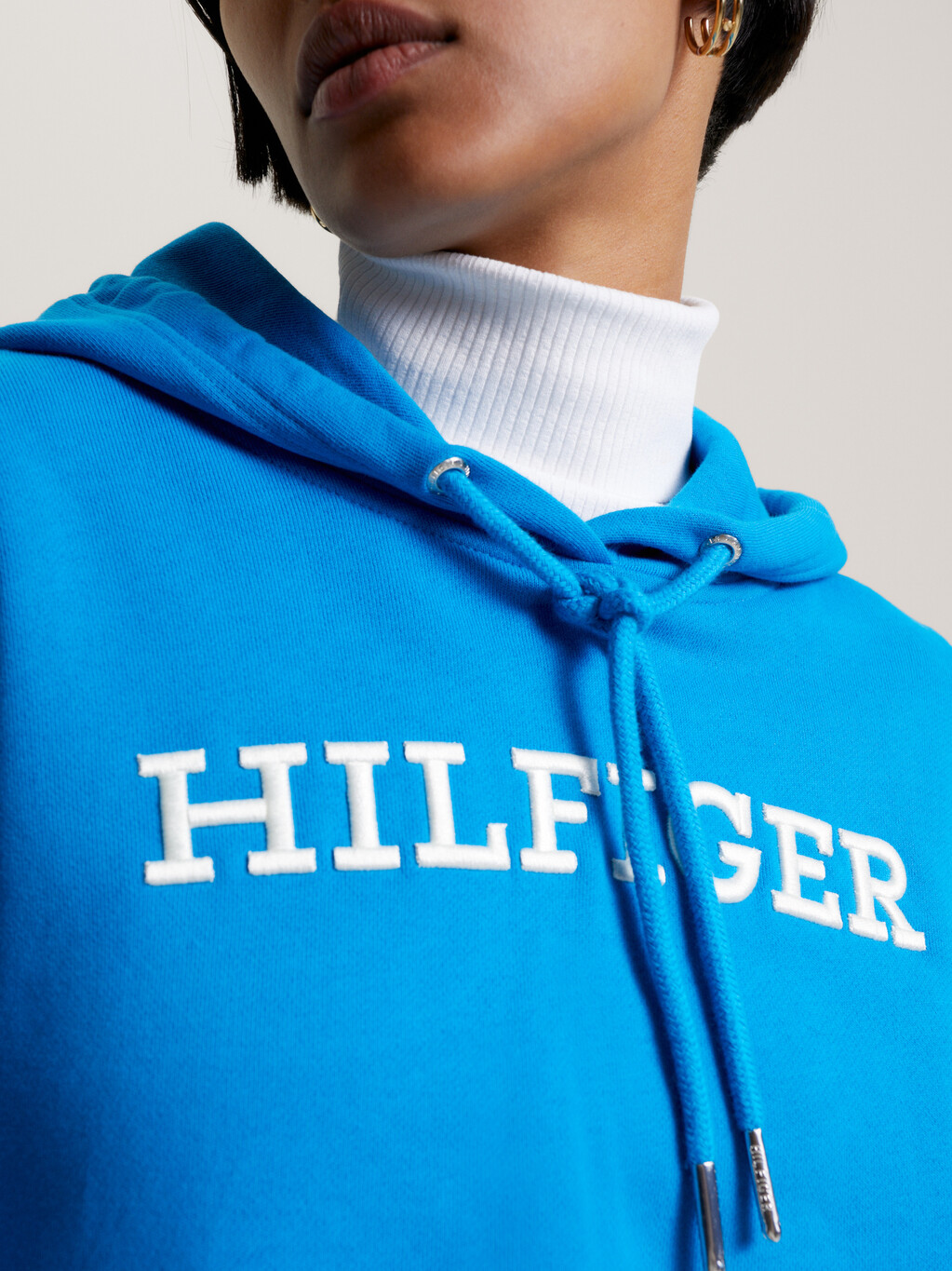 Hilfiger Monotype 標誌刺繡連帽運動衫, Cerulean Aqua, hi-res