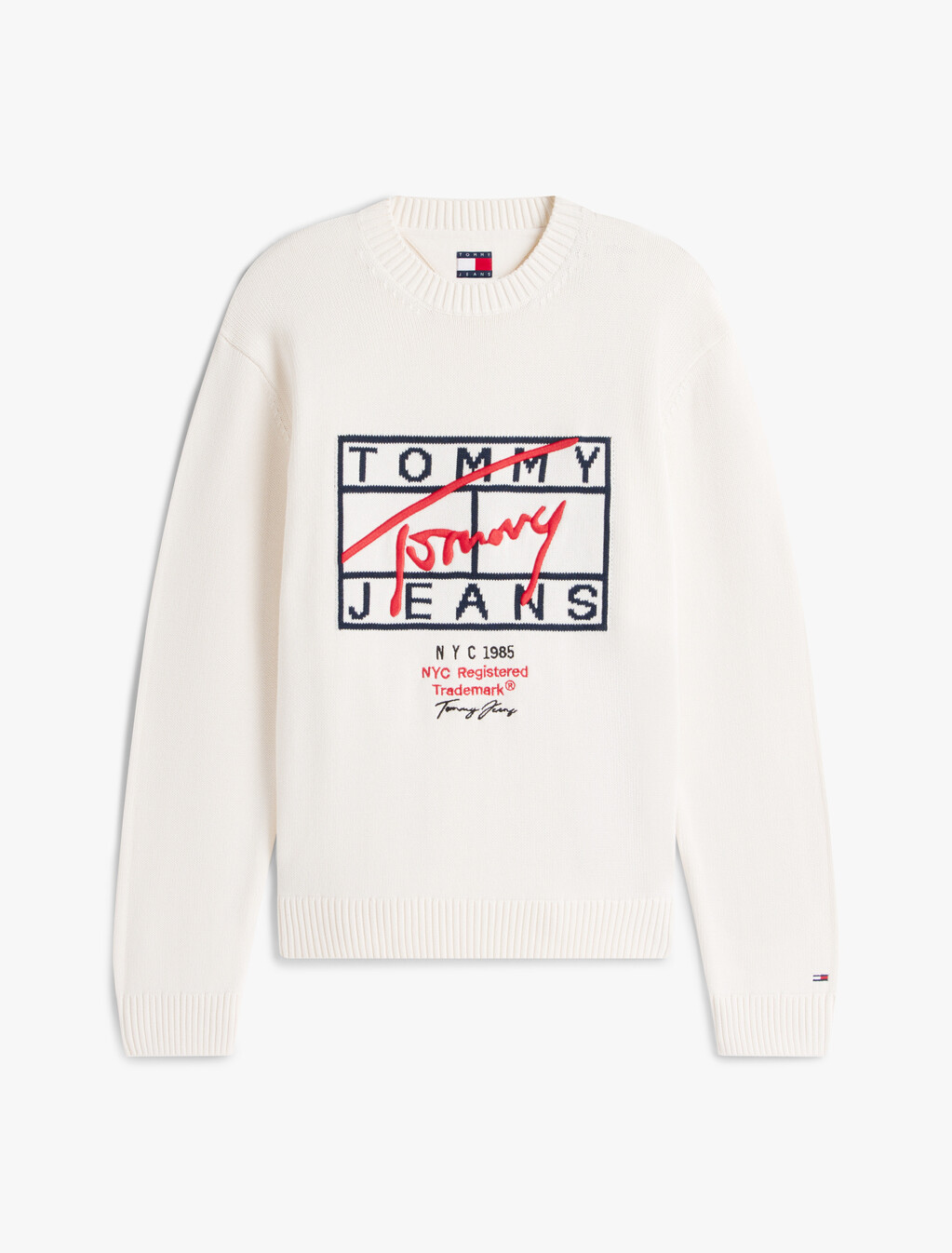 Tommy Flag Signature Sweater, Ancient White, hi-res