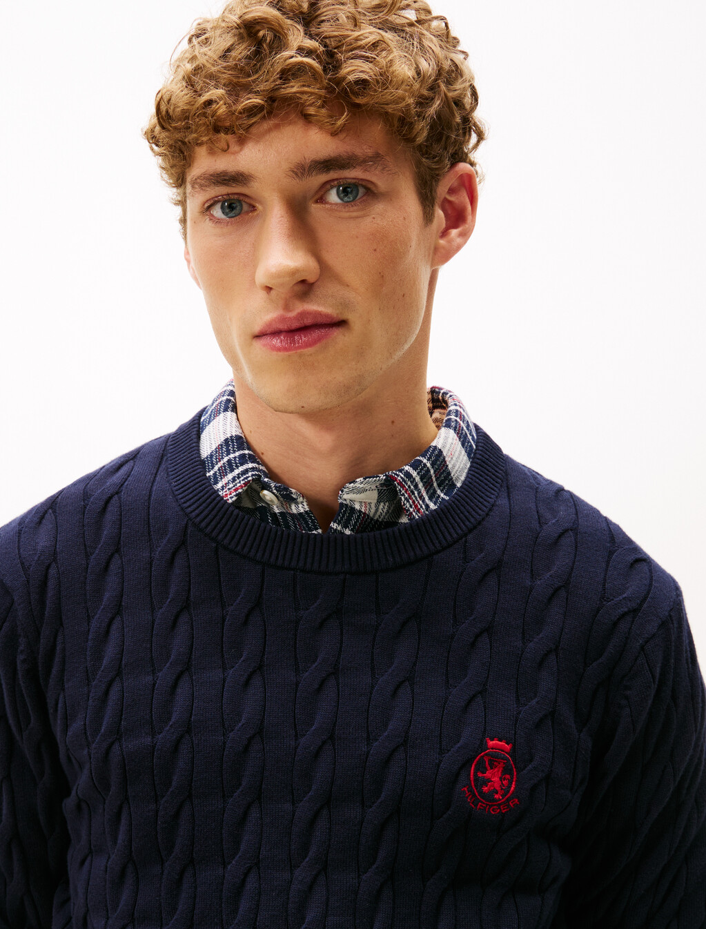 Cable Knit Crest Sweater, Desert Sky, hi-res