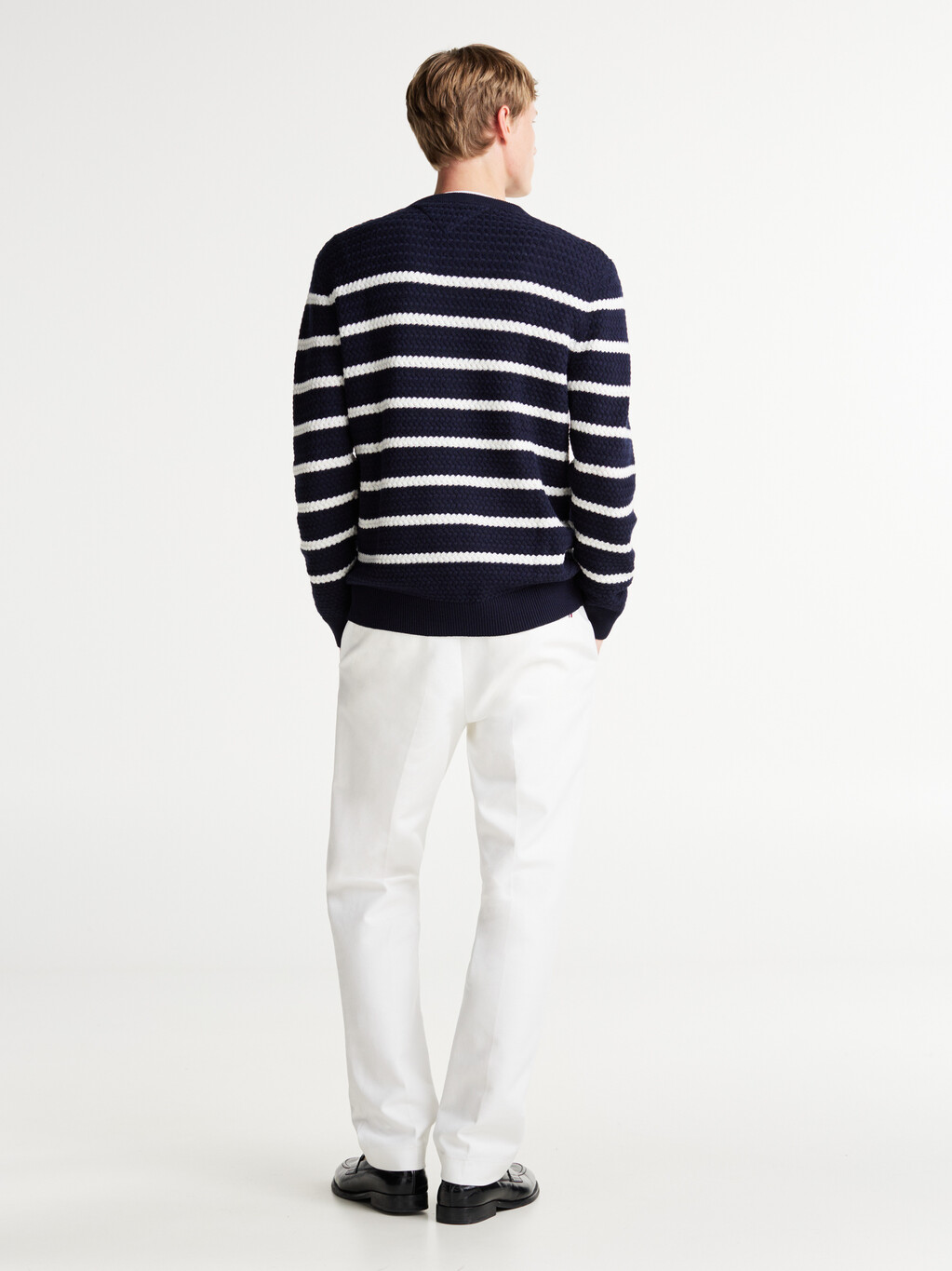 Smart Casual Stripe Wool Blend Jumper, Desert Sky/ Ivory, hi-res