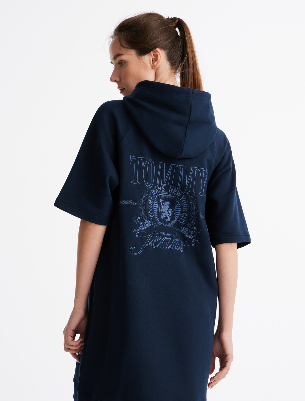 Crest Hoodie Dress, Dark Night Navy, hi-res