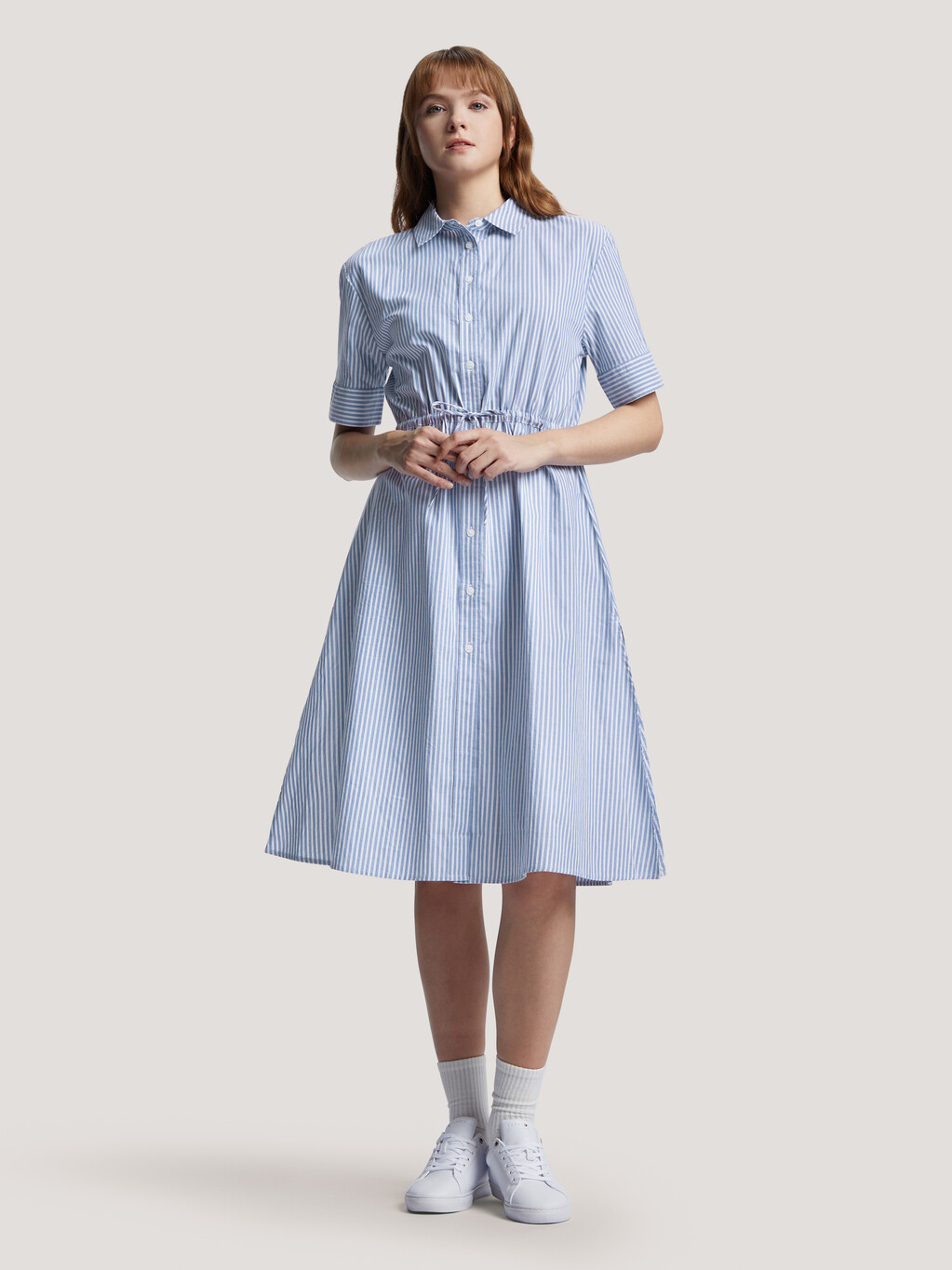 條紋中長襯衫式洋裝, Wwc Blue Stp, hi-res