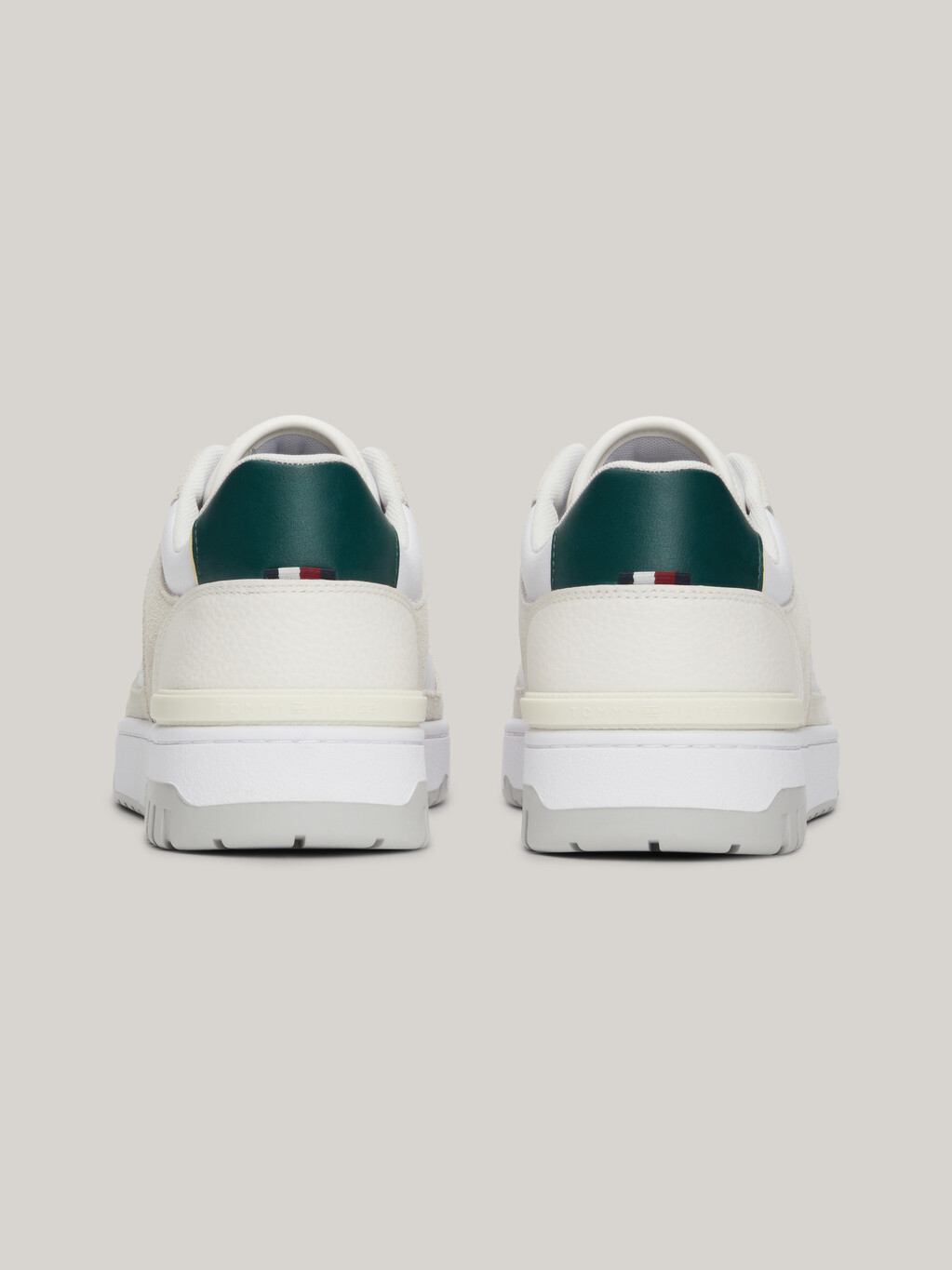 Mixed Texture Leather Basketball Trainers, White, hi-res