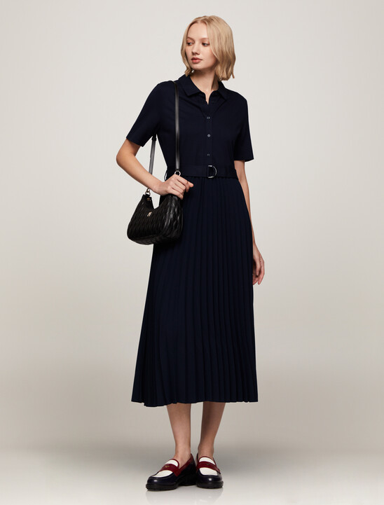 Viscose Maxi Pleated Polo Dress