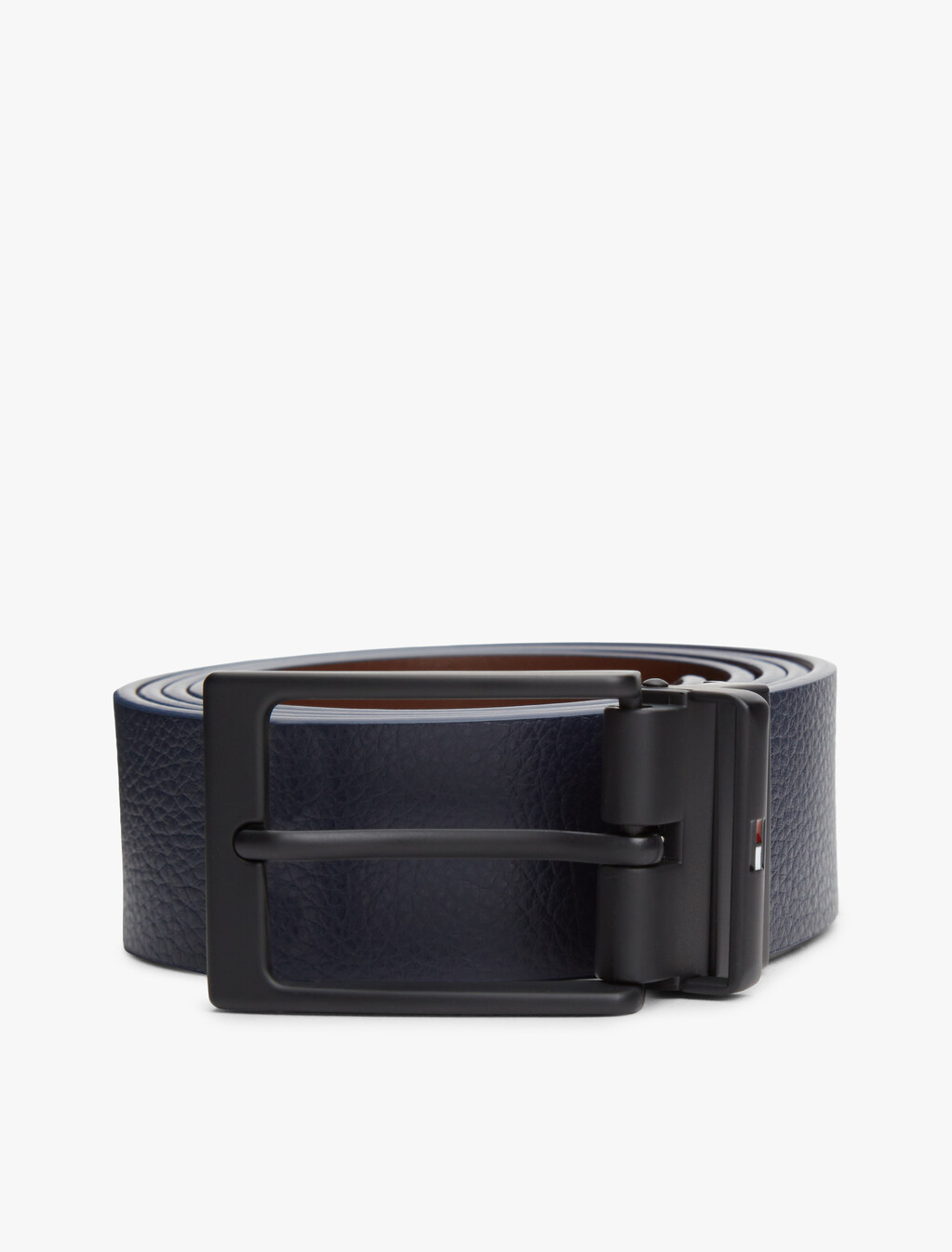 Rectangular Buckle Reversible Leather Belt, Space Blue, hi-res