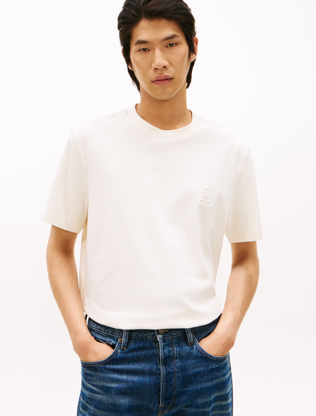 TH Monogram 貼飾雙針織 T 恤, Ivory Petal, hi-res